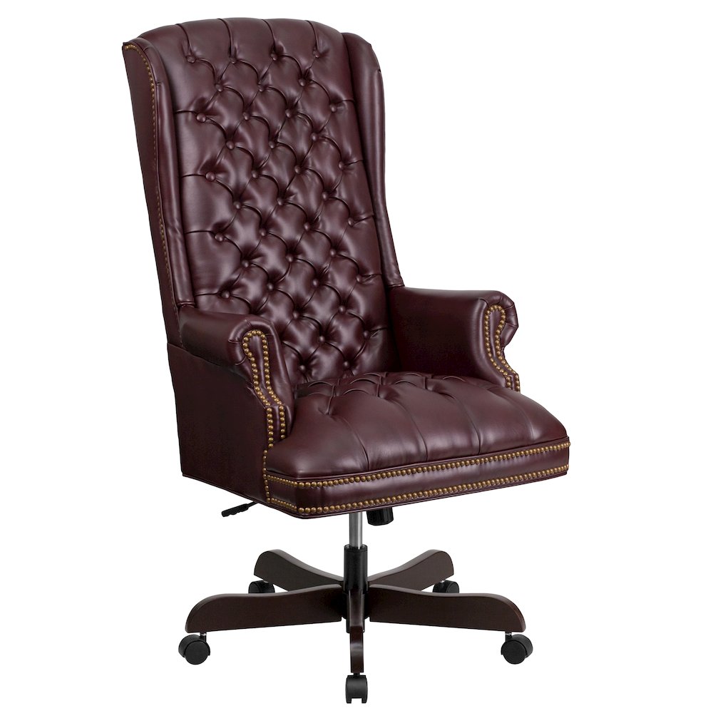 High Back Traditional Fully Tufted Burgundy Executive Swivel Office Chair. Picture 1