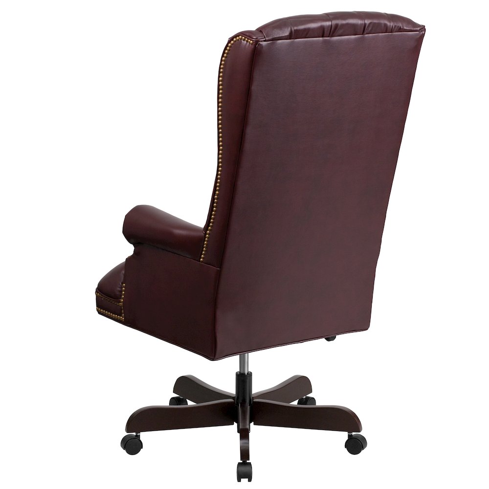 High Back Traditional Fully Tufted Burgundy Executive Swivel Office Chair. Picture 7