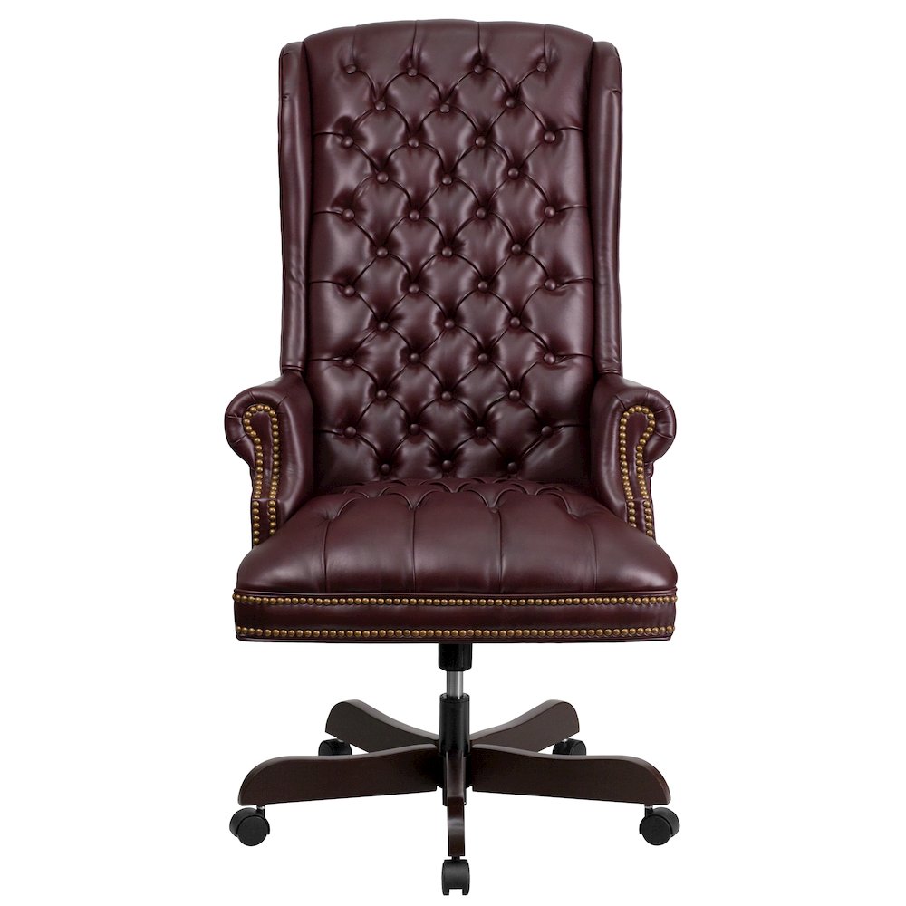 High Back Traditional Fully Tufted Burgundy Executive Swivel Office Chair. Picture 9
