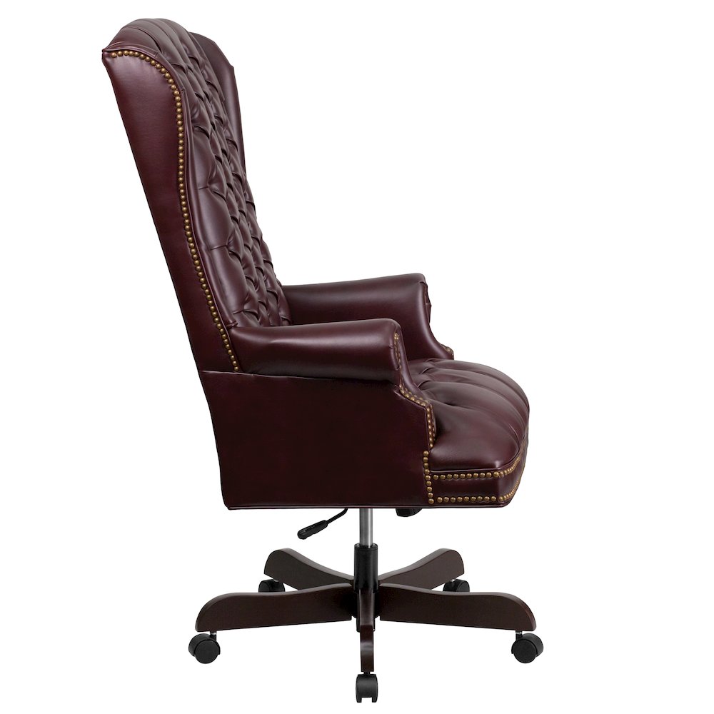 High Back Traditional Fully Tufted Burgundy Executive Swivel Office Chair. Picture 8