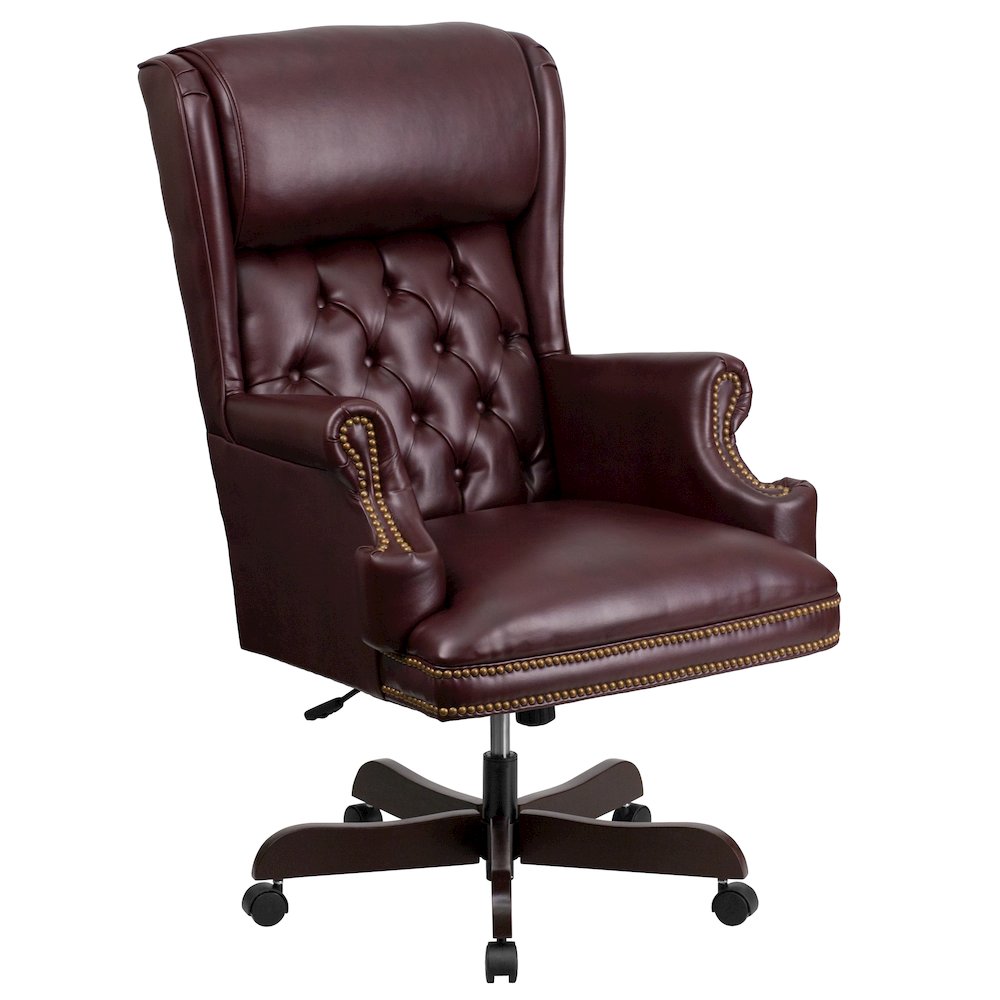 High Back Burgundy Executive Office Chair with Oversized Headrest & Arms. Picture 1