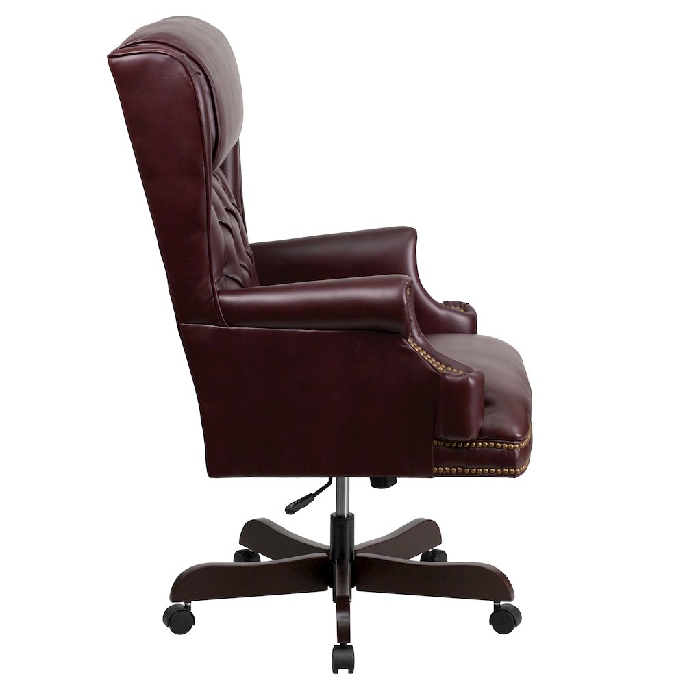 High Back Burgundy Executive Office Chair with Oversized Headrest & Arms. Picture 7