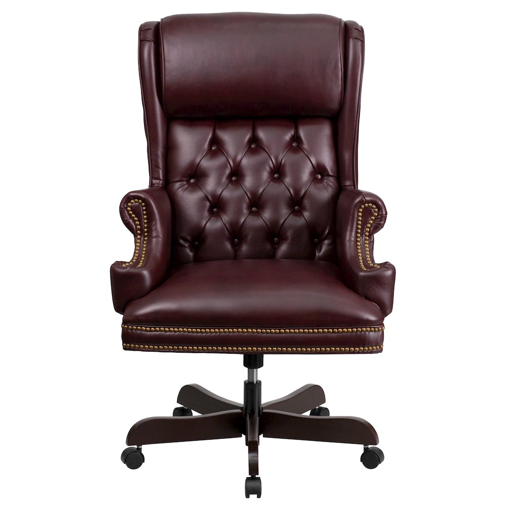 High Back Burgundy Executive Office Chair with Oversized Headrest & Arms. Picture 8