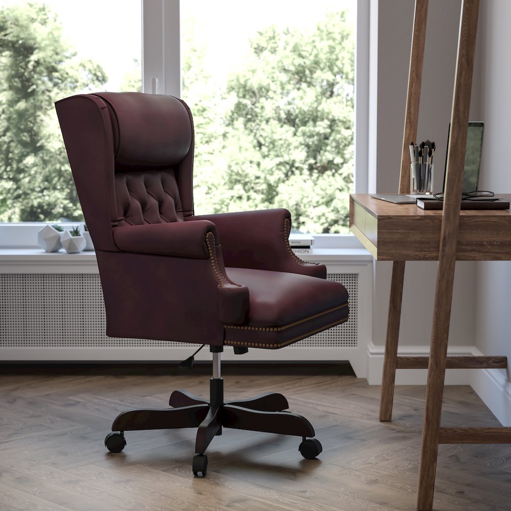High Back Burgundy Executive Office Chair with Oversized Headrest & Arms. Picture 2