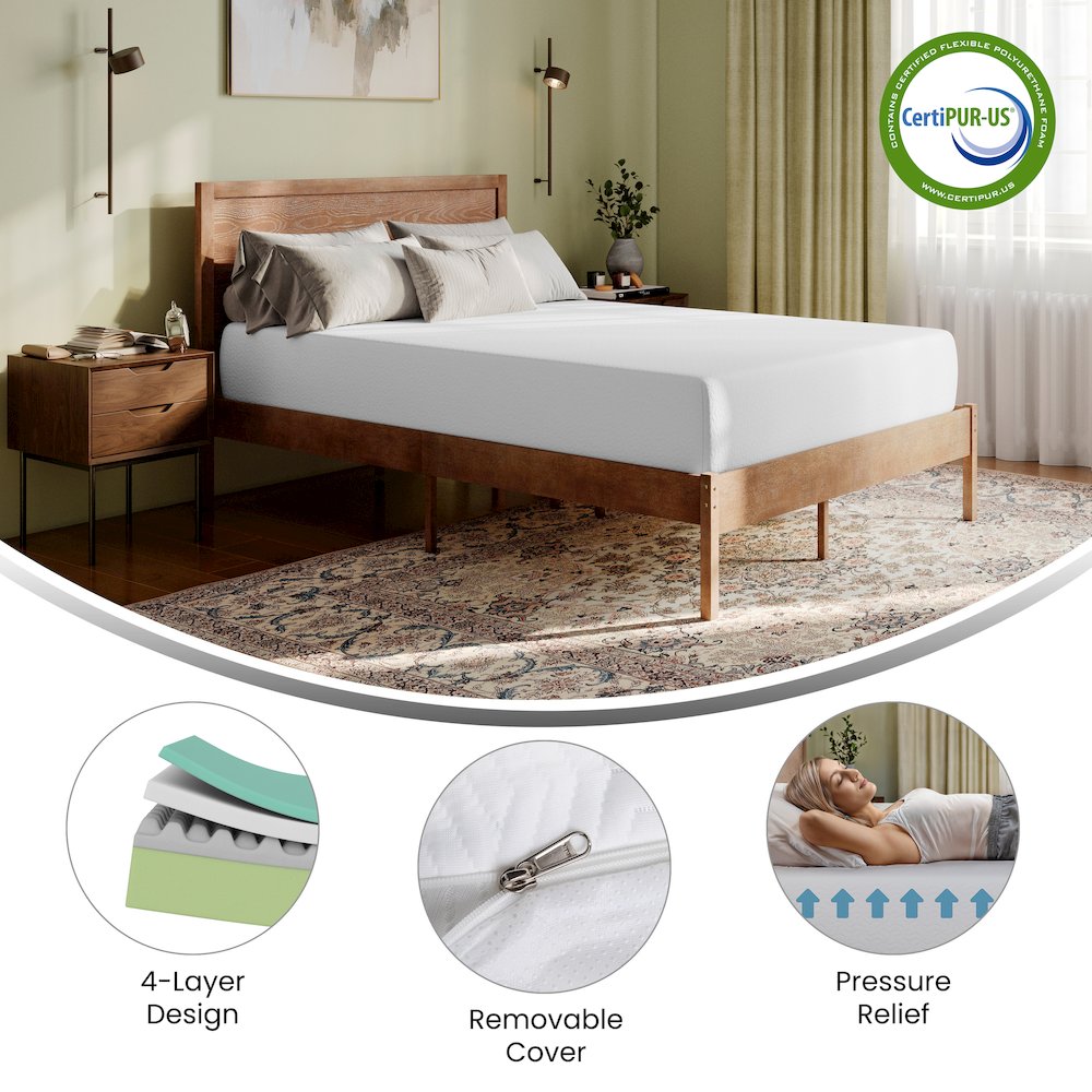 Green Tea Cooling Gel 4-Layer Memory Foam 10" Full Mattress, Washable Cover. Picture 8