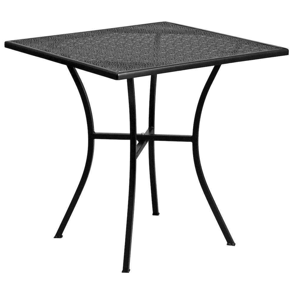 28" Square Black Indoor-Outdoor Steel Patio Table Set with 4 Square Back Chairs. Picture 4