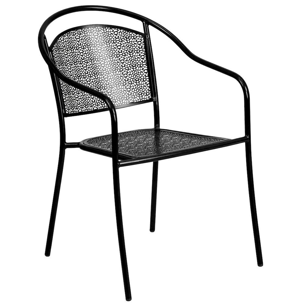 28" Square Black Indoor-Outdoor Steel Patio Table Set with 2 Round Back Chairs. Picture 5