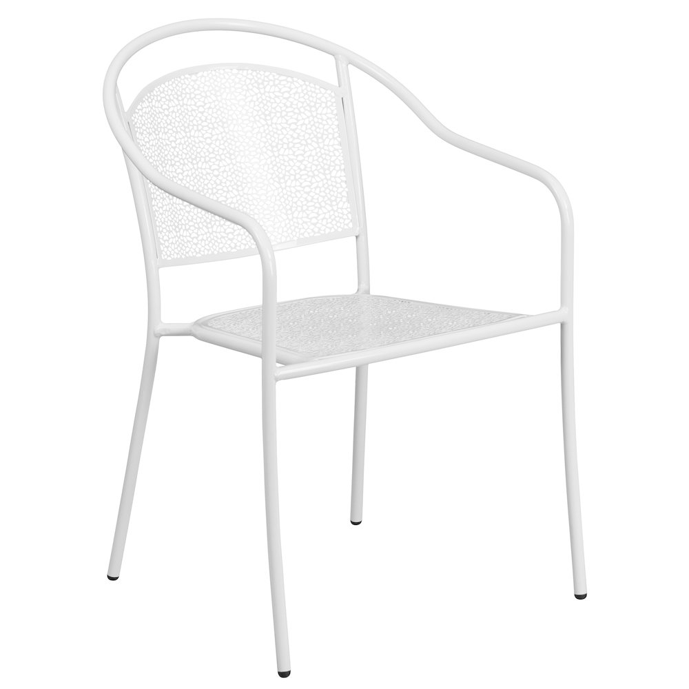 28" Square White Indoor-Outdoor Steel Patio Table Set with 4 Round Back Chairs. Picture 5