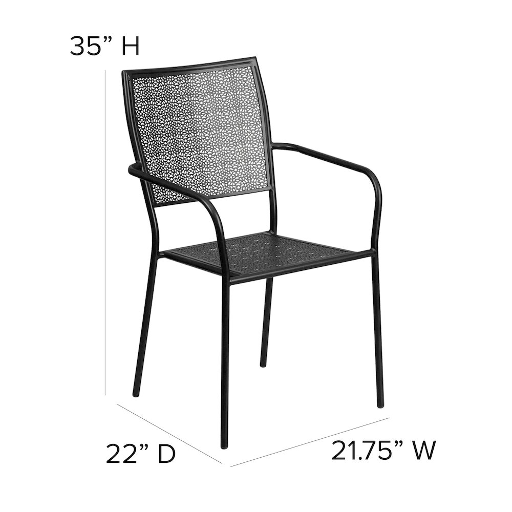 Commercial Grade Black Indoor-Outdoor Steel Patio Arm Chair with Square Back. Picture 2