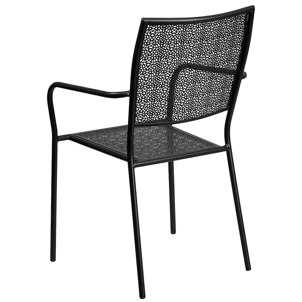 Commercial Grade Black Indoor-Outdoor Steel Patio Arm Chair with Square Back. Picture 4