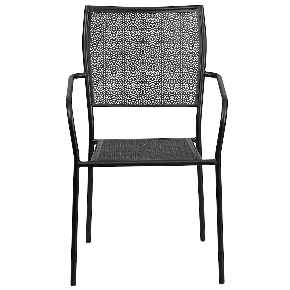 Commercial Grade Black Indoor-Outdoor Steel Patio Arm Chair with Square Back. Picture 5