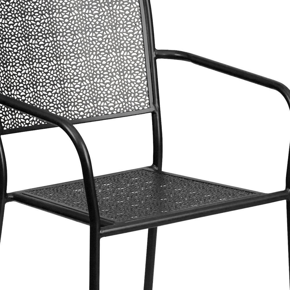 Commercial Grade Black Indoor-Outdoor Steel Patio Arm Chair with Square Back. Picture 8