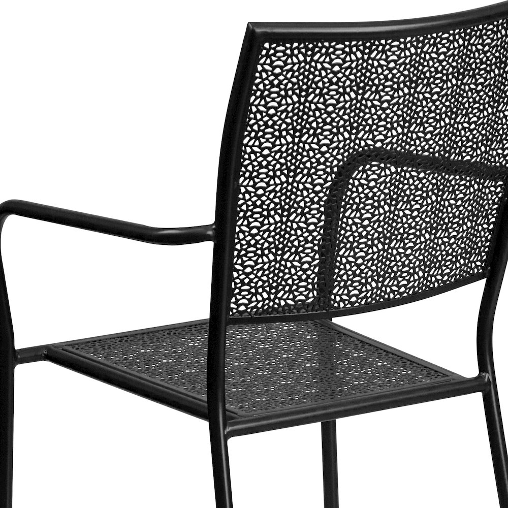 Commercial Grade Black Indoor-Outdoor Steel Patio Arm Chair with Square Back. Picture 11