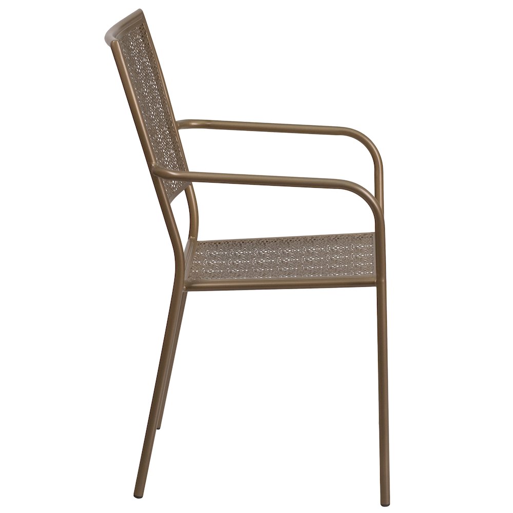 Commercial Grade Gold Indoor-Outdoor Steel Patio Arm Chair with Square Back. Picture 9