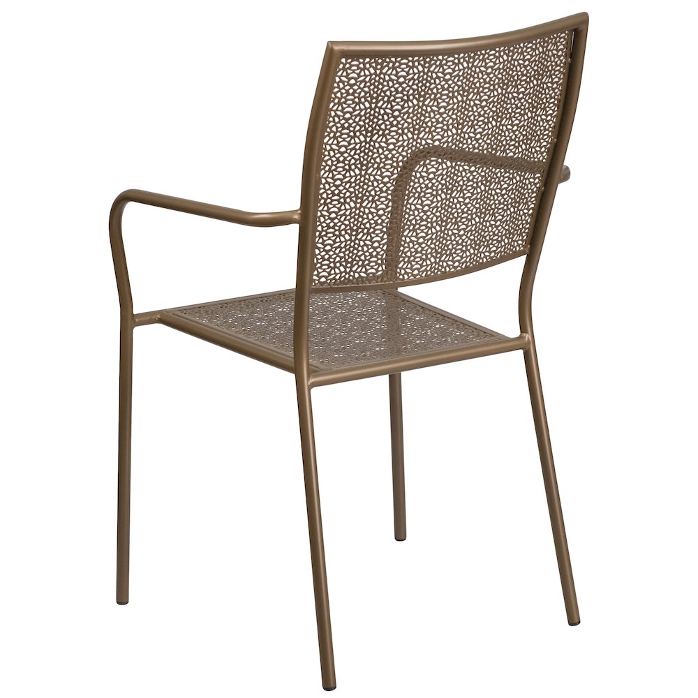 Commercial Grade Gold Indoor-Outdoor Steel Patio Arm Chair with Square Back. Picture 7