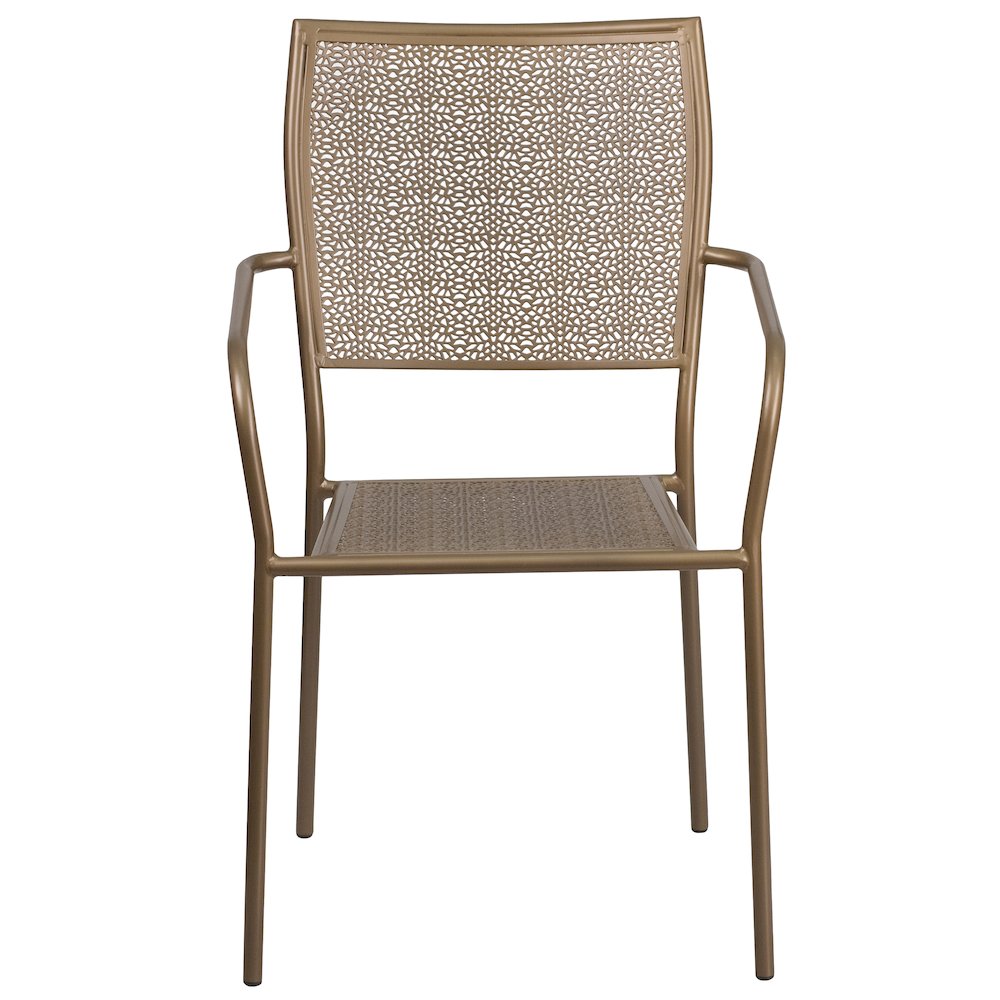 Commercial Grade Gold Indoor-Outdoor Steel Patio Arm Chair with Square Back. Picture 10