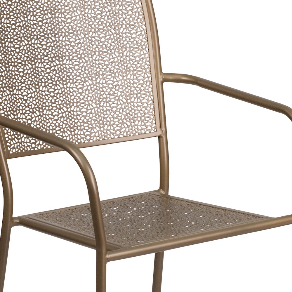 Commercial Grade Gold Indoor-Outdoor Steel Patio Arm Chair with Square Back. Picture 8