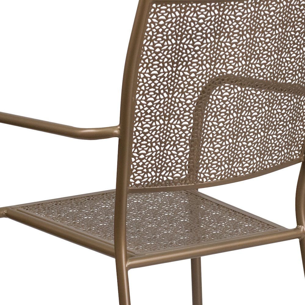 Commercial Grade Gold Indoor-Outdoor Steel Patio Arm Chair with Square Back. Picture 11