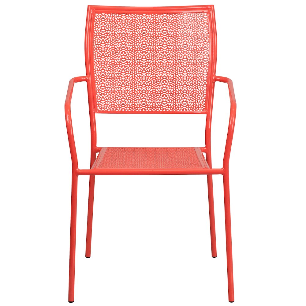 Commercial Grade Coral Indoor-Outdoor Steel Patio Arm Chair with Square Back. Picture 10