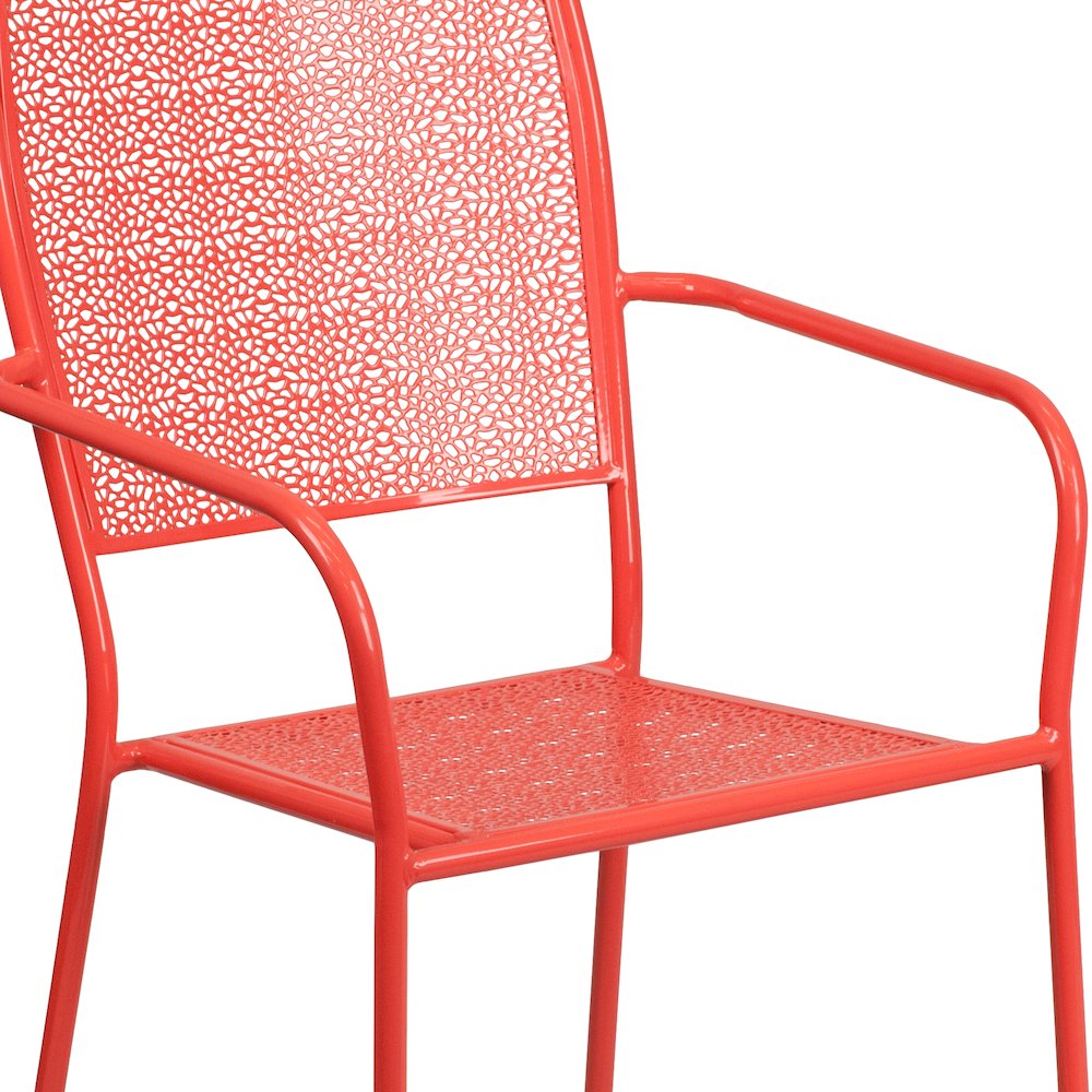Commercial Grade Coral Indoor-Outdoor Steel Patio Arm Chair with Square Back. Picture 8