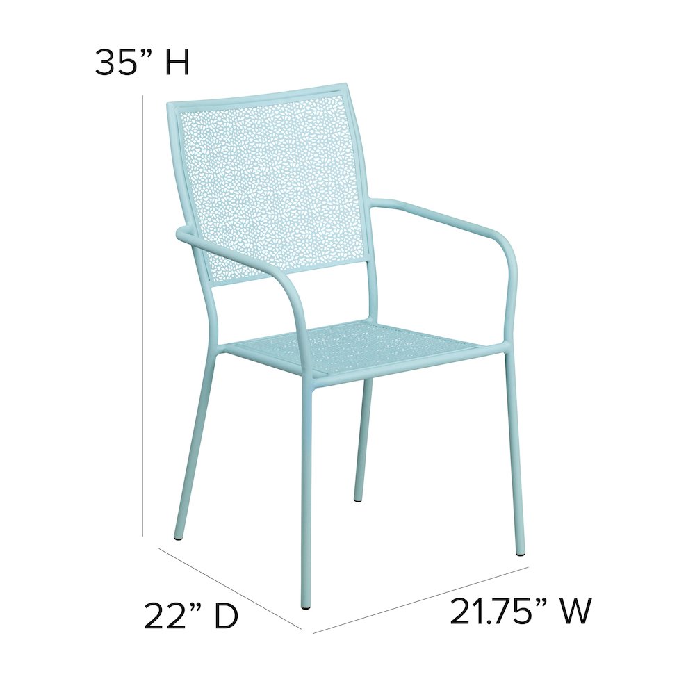 Sky Blue Indoor-Outdoor Steel Patio Arm Chair with Square Back. Picture 5