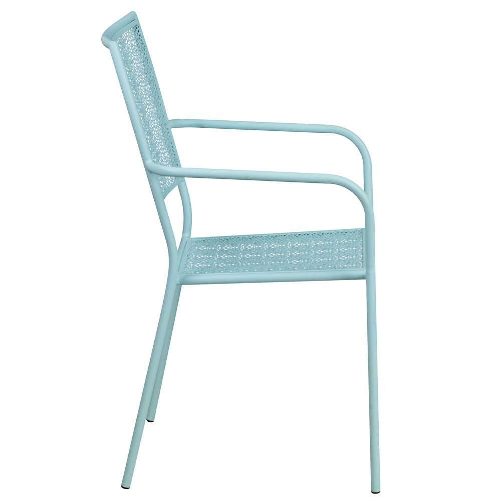 Sky Blue Indoor-Outdoor Steel Patio Arm Chair with Square Back. Picture 8