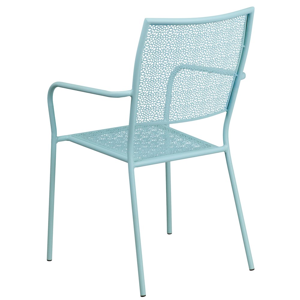 Sky Blue Indoor-Outdoor Steel Patio Arm Chair with Square Back. Picture 6