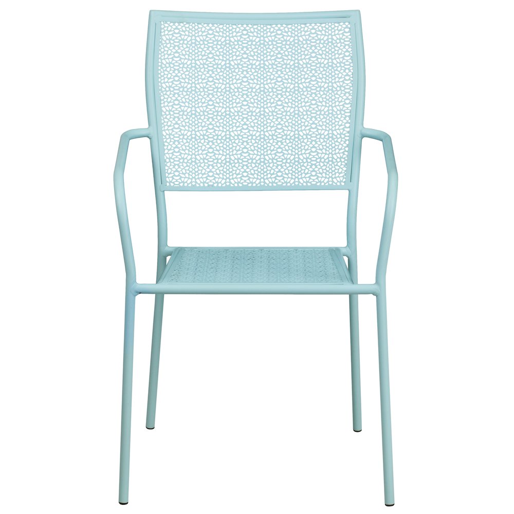 Sky Blue Indoor-Outdoor Steel Patio Arm Chair with Square Back. Picture 9