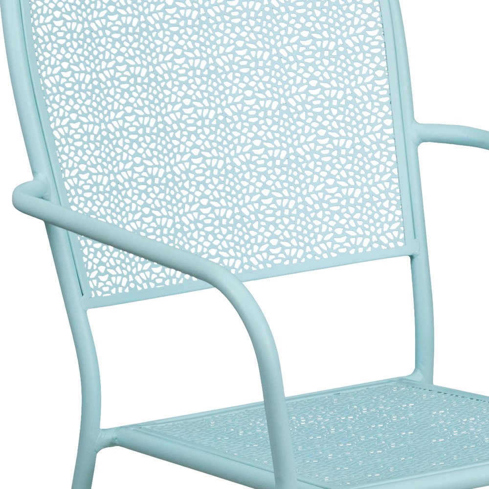 Sky Blue Indoor-Outdoor Steel Patio Arm Chair with Square Back. Picture 7