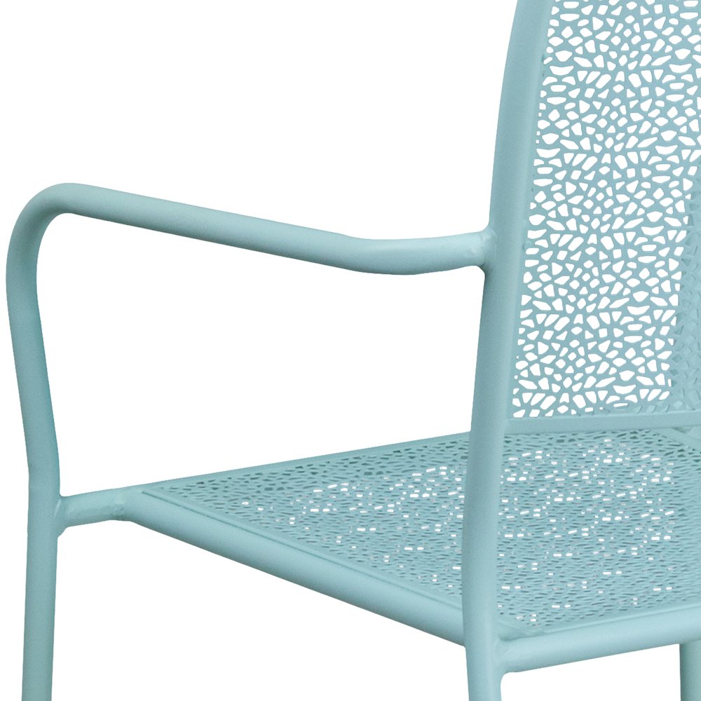 Sky Blue Indoor-Outdoor Steel Patio Arm Chair with Square Back. Picture 10