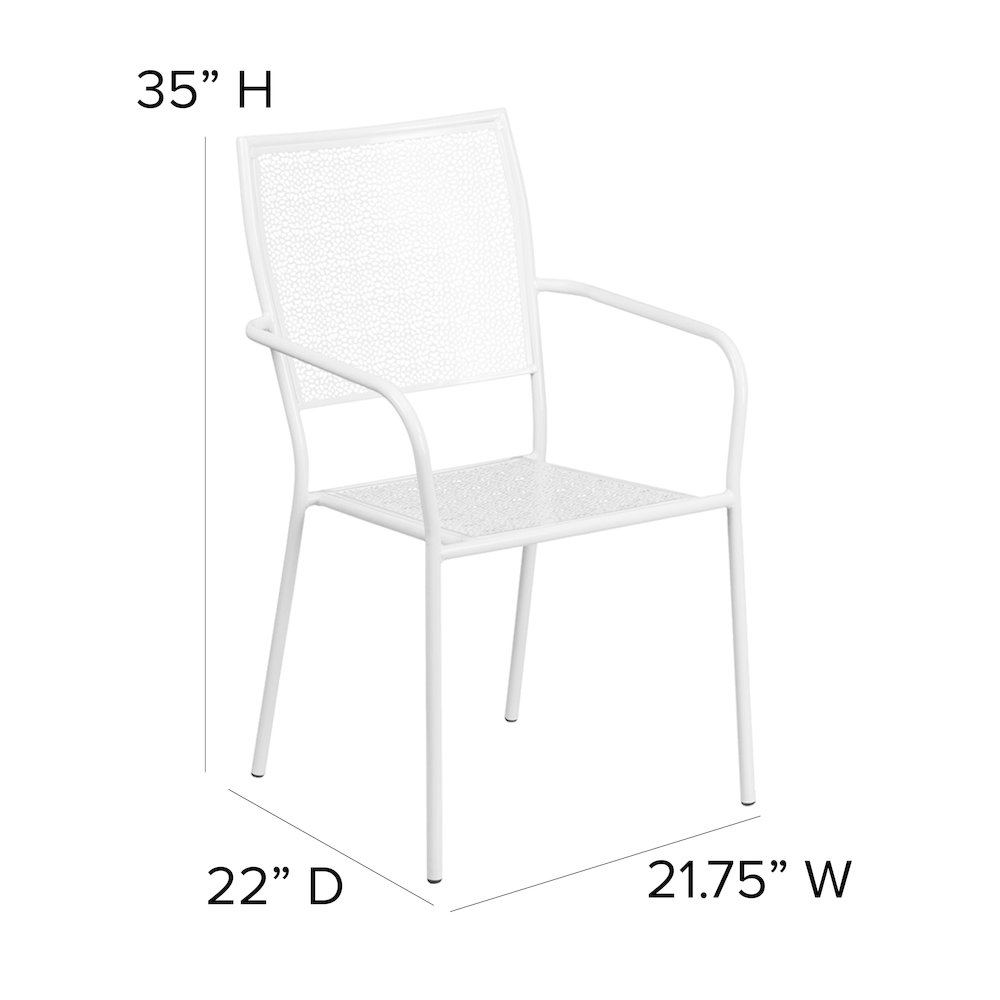 Commercial Grade White Indoor-Outdoor Steel Patio Arm Chair with Square Back. Picture 6
