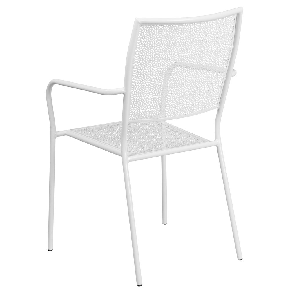 Commercial Grade White Indoor-Outdoor Steel Patio Arm Chair with Square Back. Picture 7