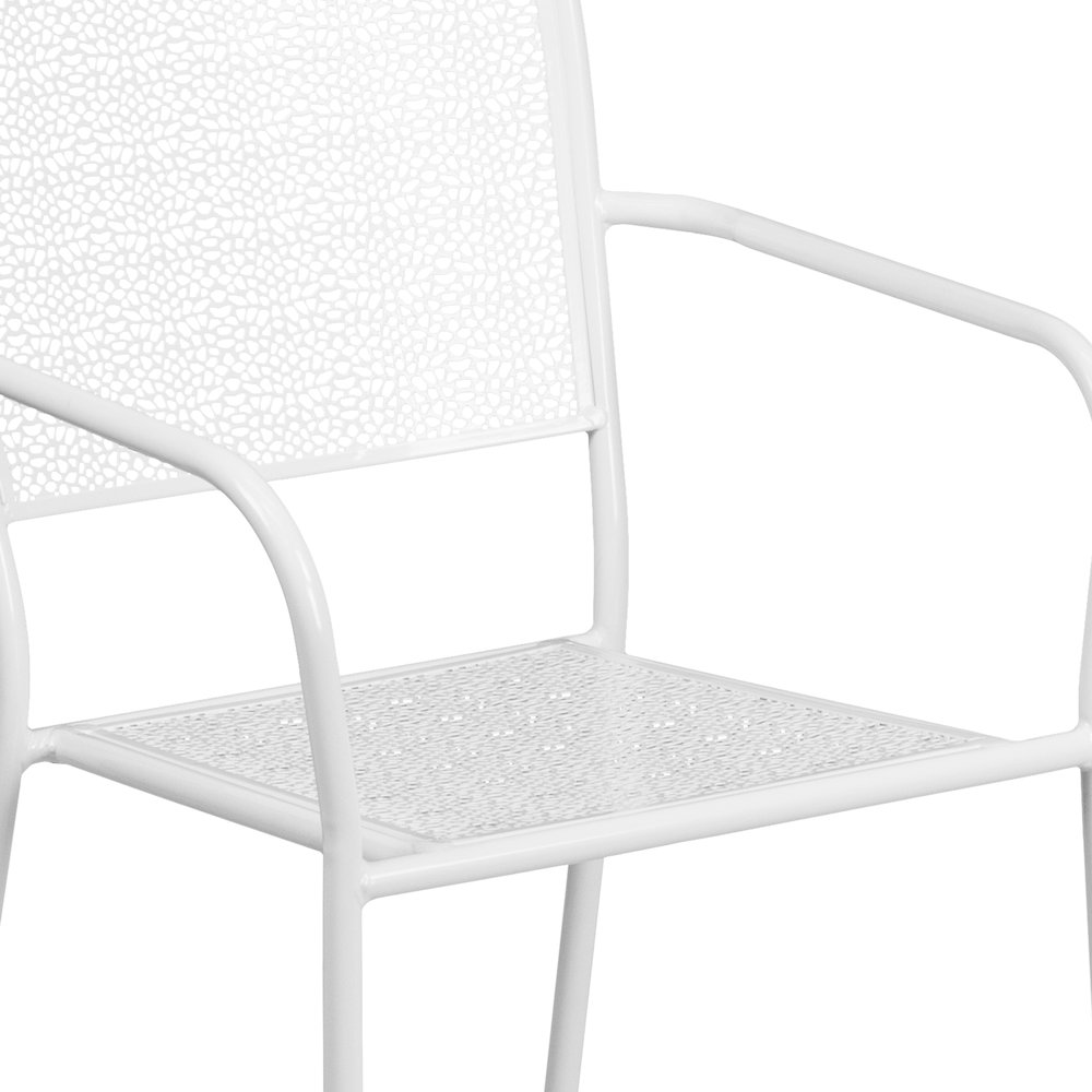 Commercial Grade White Indoor-Outdoor Steel Patio Arm Chair with Square Back. Picture 8