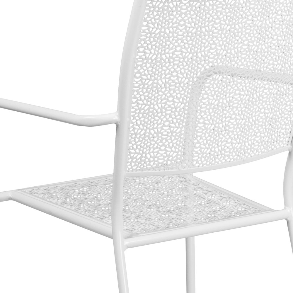 Commercial Grade White Indoor-Outdoor Steel Patio Arm Chair with Square Back. Picture 11