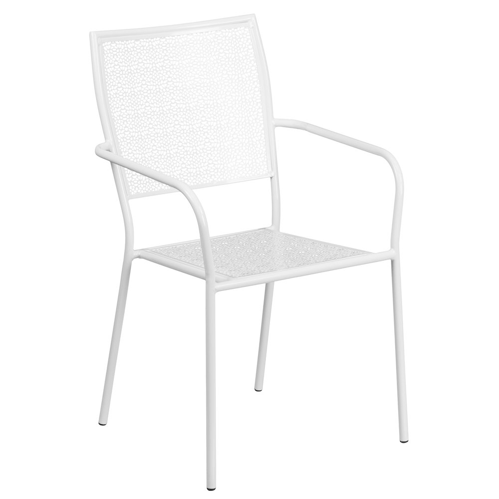 35.25" Round White Indoor-Outdoor Steel Patio Table Set with 2 Back Chairs. Picture 5