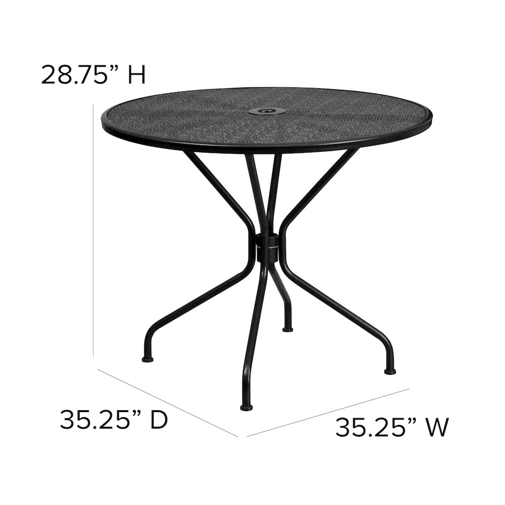 35.25" Round Black Indoor-Outdoor Steel Patio Table Set with 4 Round Back Chairs. Picture 5