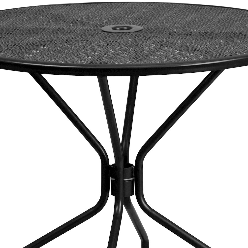 35.25" Round Black Indoor-Outdoor Steel Patio Table Set with 4 Round Back Chairs. Picture 6
