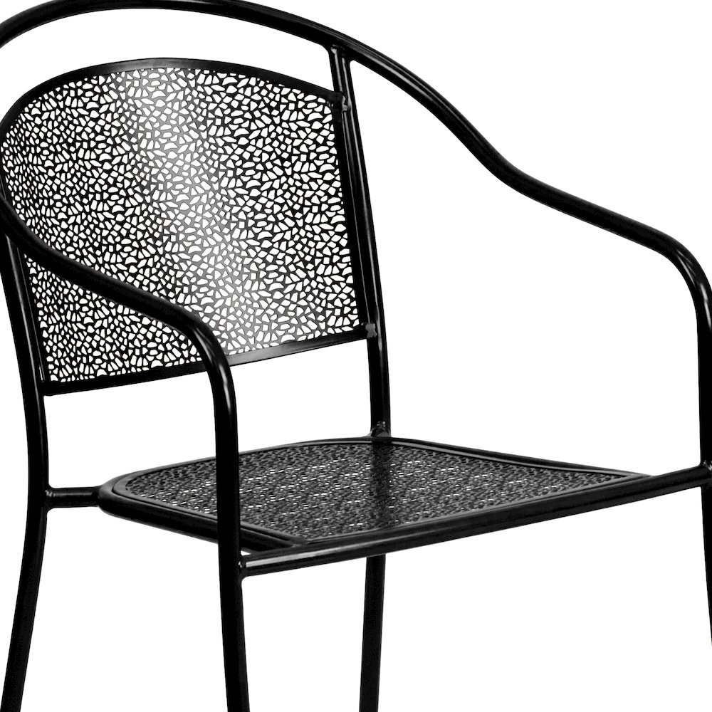 35.25" Round Black Indoor-Outdoor Steel Patio Table Set with 4 Round Back Chairs. Picture 9