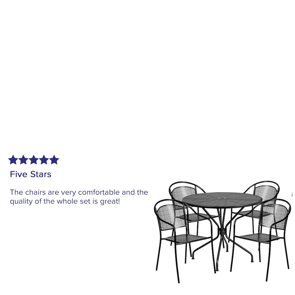 35.25" Round Black Indoor-Outdoor Steel Patio Table Set with 4 Round Back Chairs. Picture 4