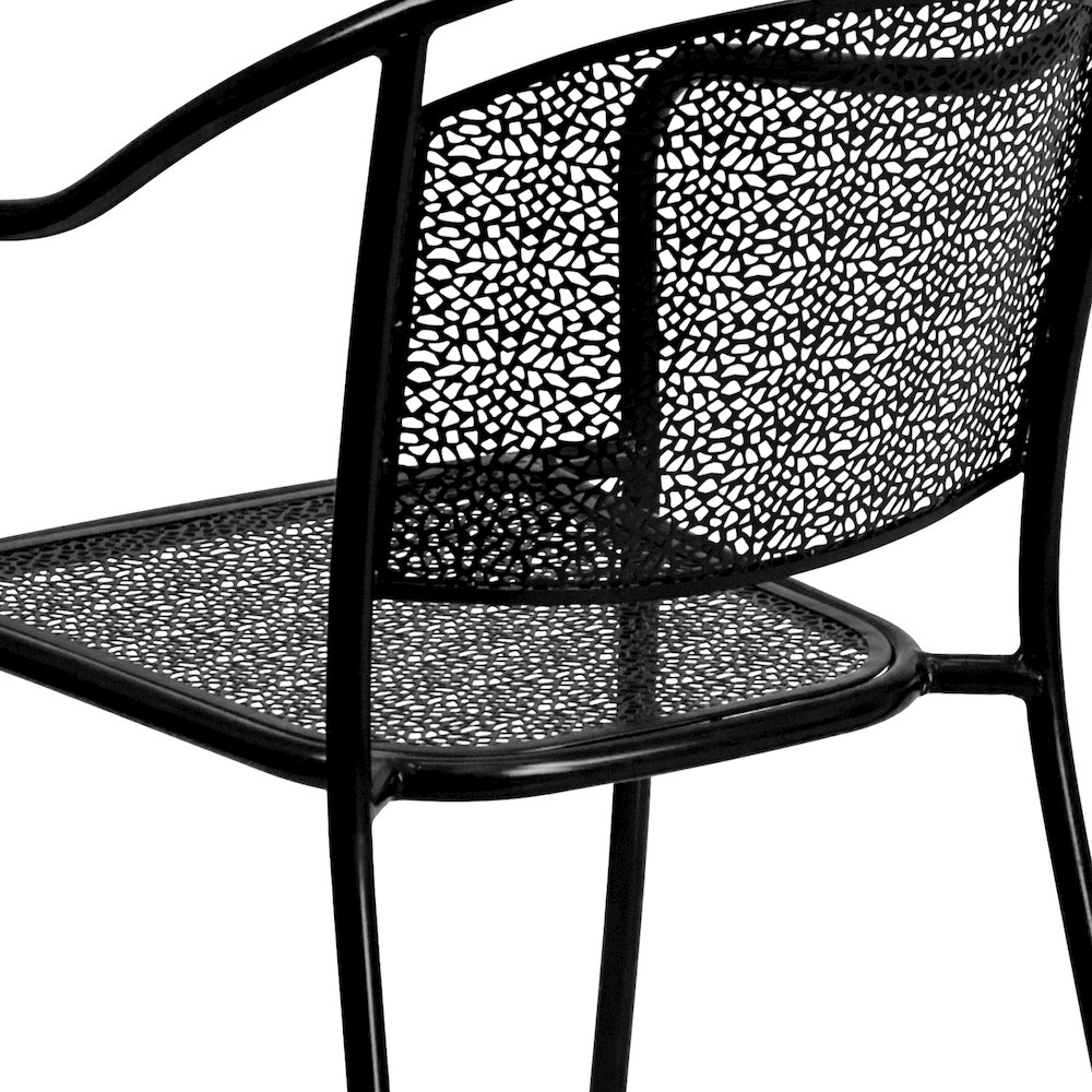 35.5" Square Black Indoor-Outdoor Steel Patio Table Set with 4 Round Back Chairs. Picture 10