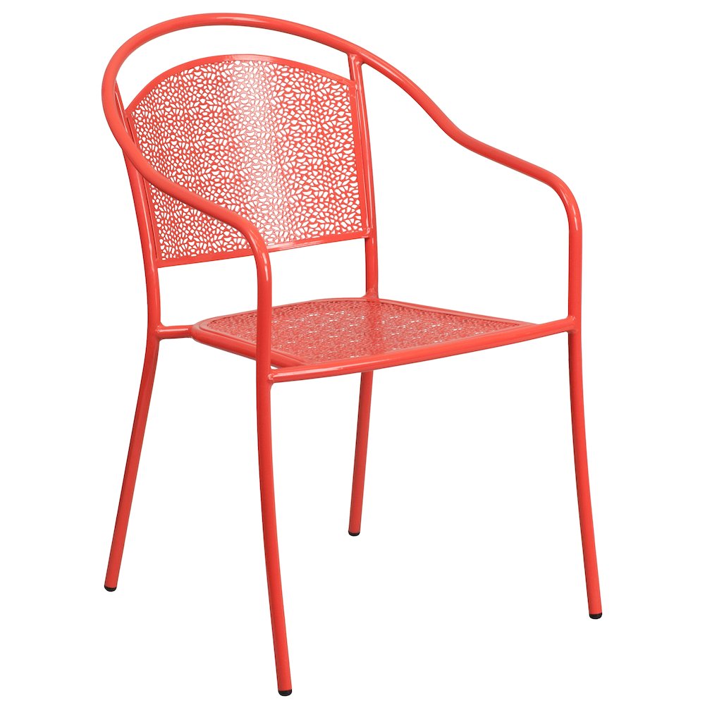 35.5" Square Coral Indoor-Outdoor Steel Patio Table Set with 4 Round Back Chairs. Picture 5