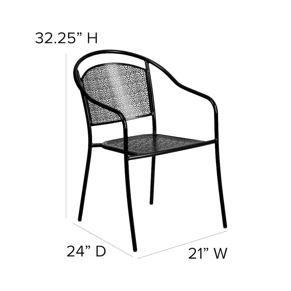 Commercial Grade Black Indoor-Outdoor Steel Patio Arm Chair with Round Back. Picture 6