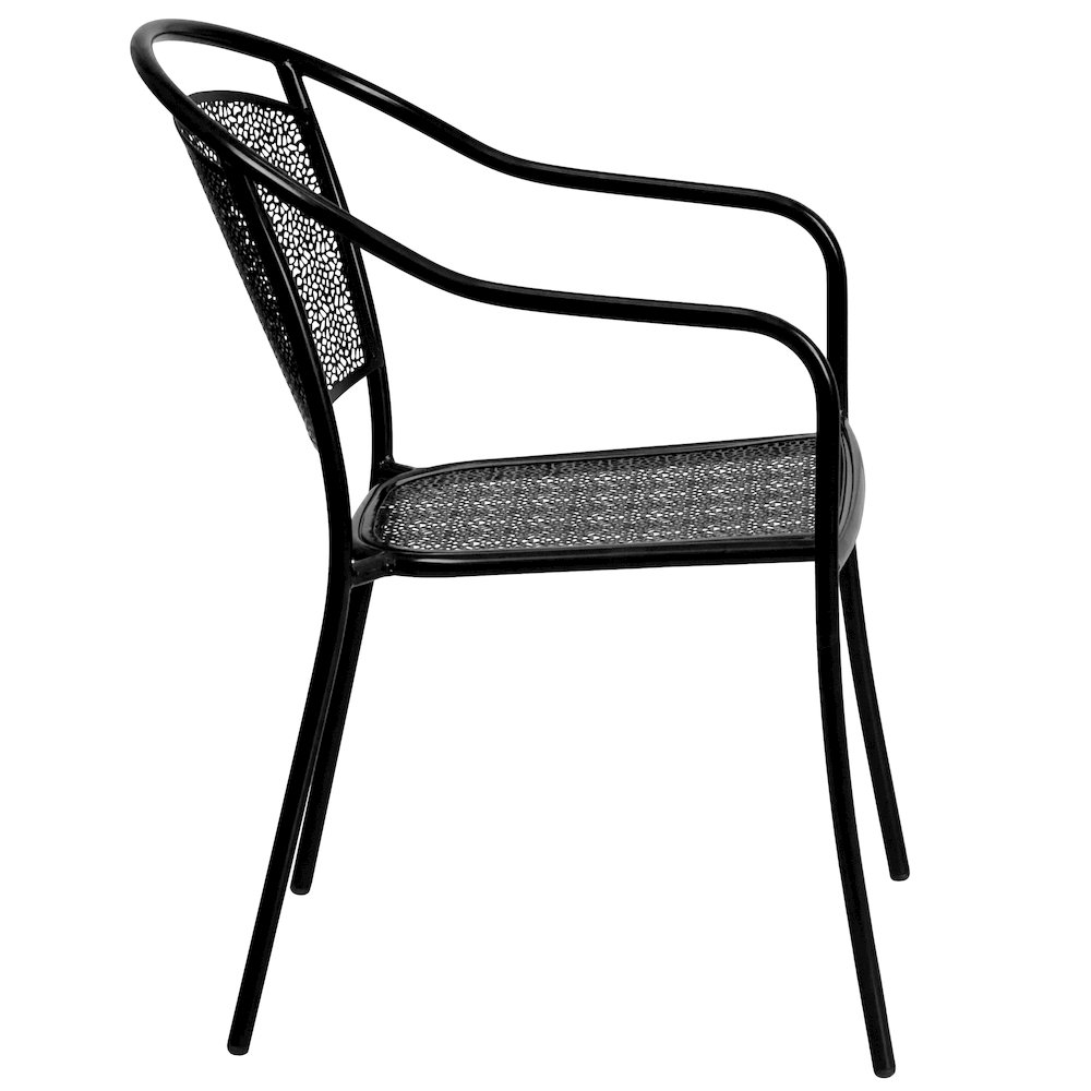Commercial Grade Black Indoor-Outdoor Steel Patio Arm Chair with Round Back. Picture 9