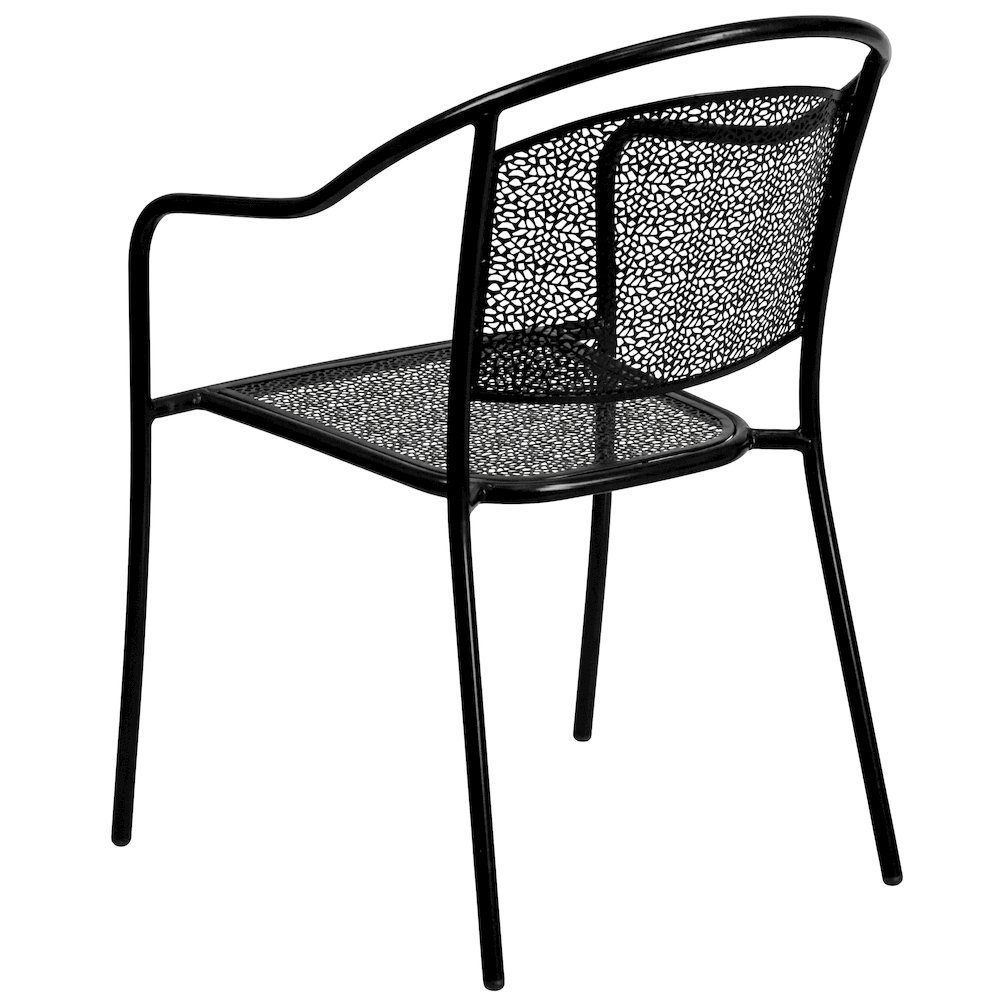 Commercial Grade Black Indoor-Outdoor Steel Patio Arm Chair with Round Back. Picture 7