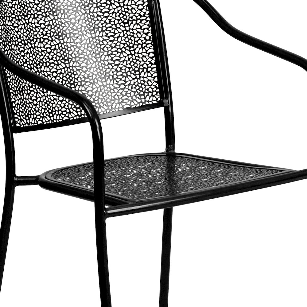 Commercial Grade Black Indoor-Outdoor Steel Patio Arm Chair with Round Back. Picture 11