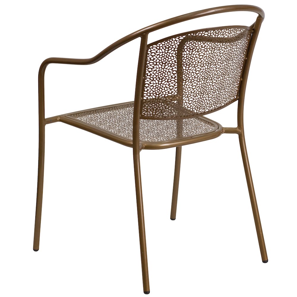 Commercial Grade Gold Indoor-Outdoor Steel Patio Arm Chair with Round Back. Picture 7