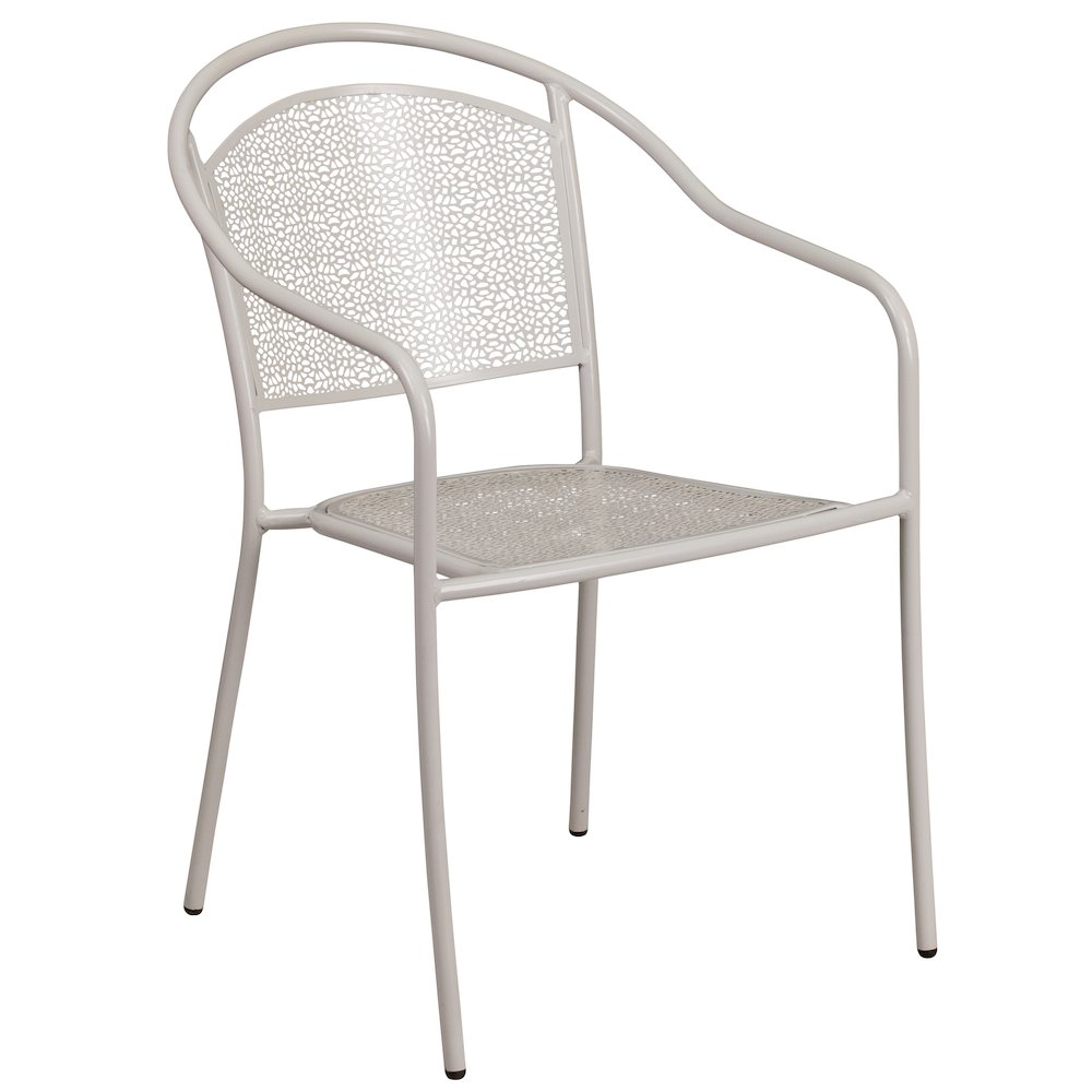 Light Gray Indoor-Outdoor Steel Patio Arm Chair with Round Back. Picture 1