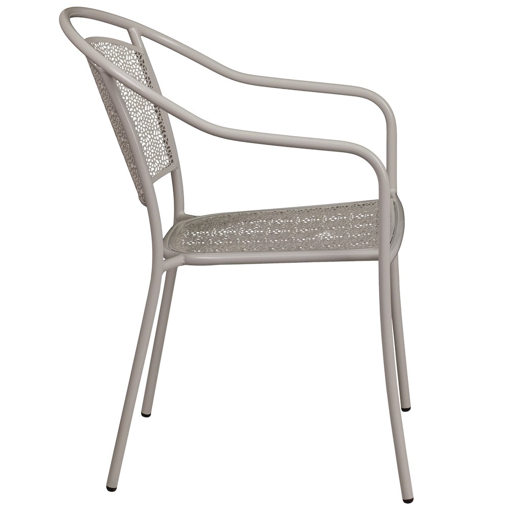 Light Gray Indoor-Outdoor Steel Patio Arm Chair with Round Back. Picture 5