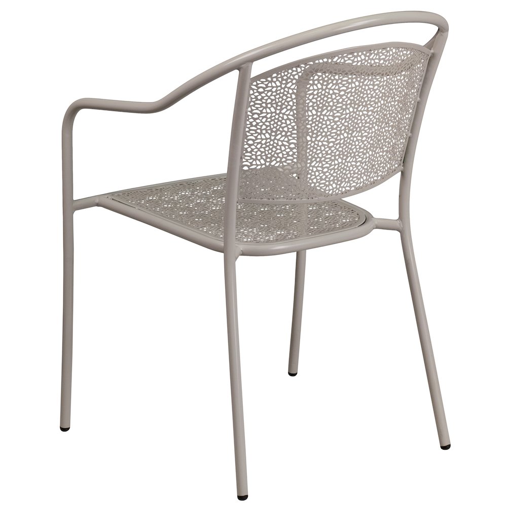 Light Gray Indoor-Outdoor Steel Patio Arm Chair with Round Back. Picture 4
