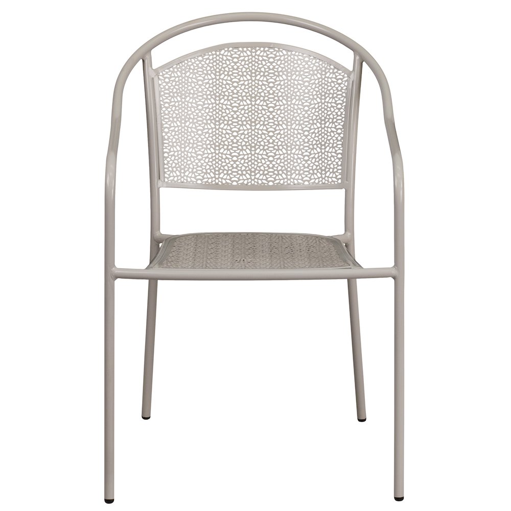 Light Gray Indoor-Outdoor Steel Patio Arm Chair with Round Back. Picture 6